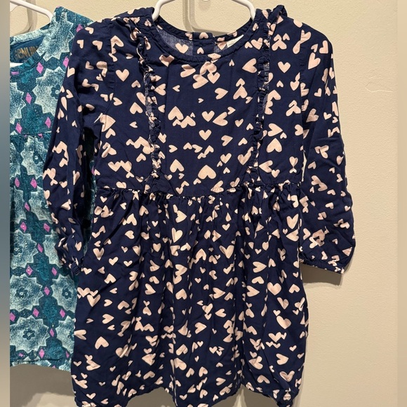 OshKosh B'gosh Set of 2 Dresses Teal Printed Sparkle & Navy Heart Long Sleeve 3T - Picture 5 of 7